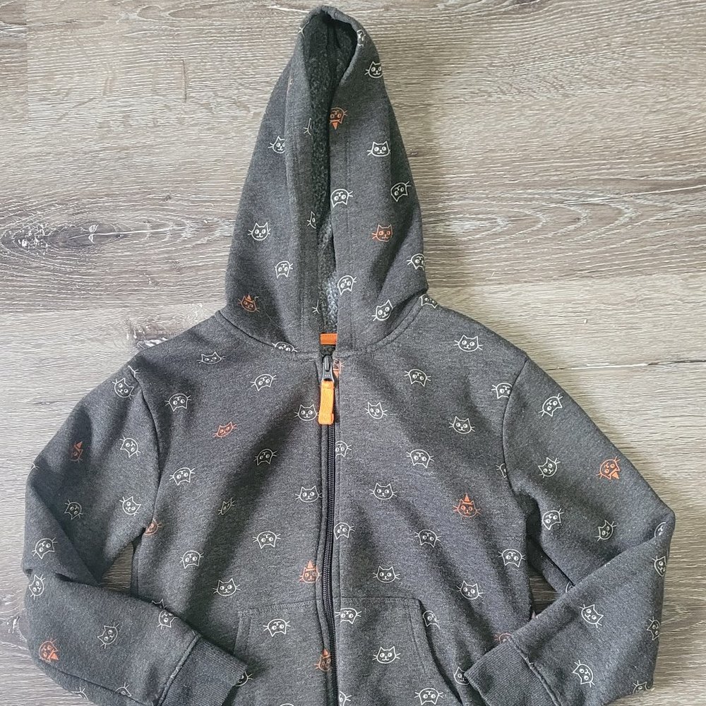 Cat & Jack Gray, White and Orange Kitty Hoodie Size 8 14002